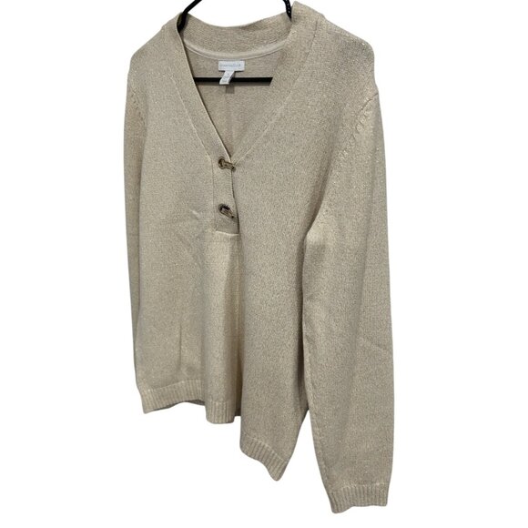 Charter Club Womens Beige Sweater V Neck Decorative Metal Closures Sz Medium - Picture 3 of 9